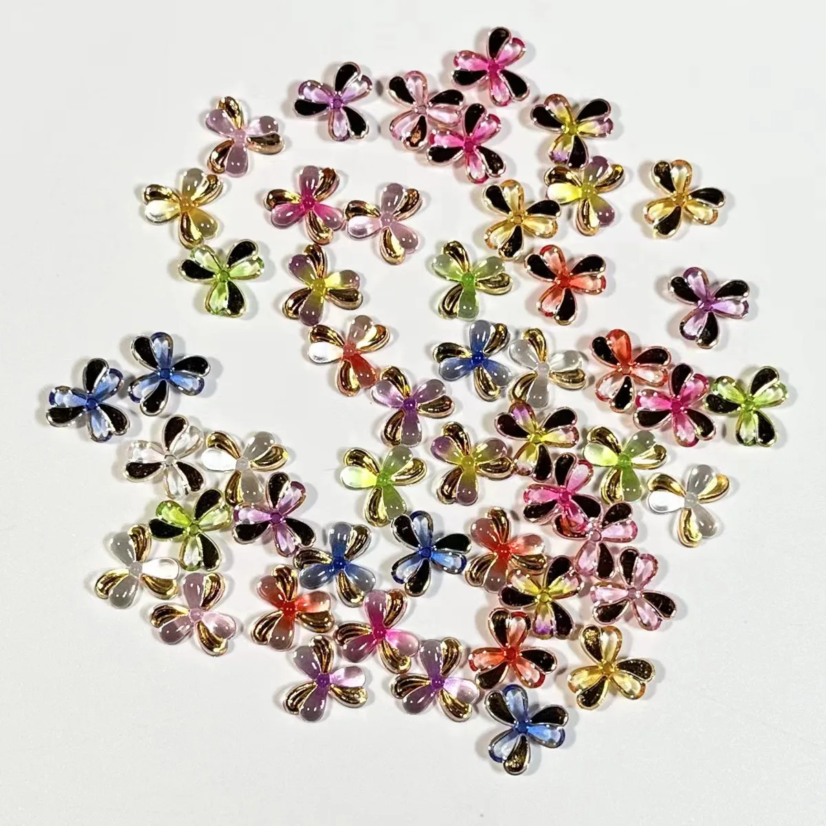 50pcs miniso colorful clover cartoon nail charms for diy nail making cute mini resin flatback nail art decoreation