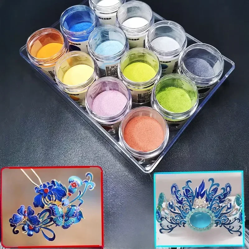 

High Temperature Enamel Powder Set 80 Mesh Qibao Burnt Silk Pigment DIY Silver Clay Pigment Billet Jewelry Model Coloring Dye