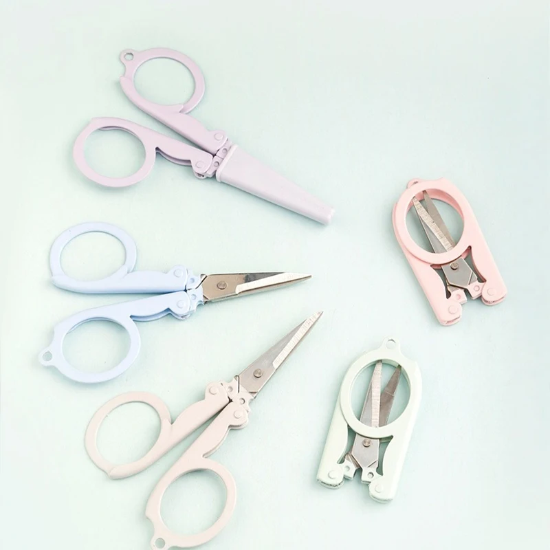 3PC Scissors Foldable Small Scissors Mini Portable Stainless Steel Hand made Paper Cuttings Knife Protective Case Travel