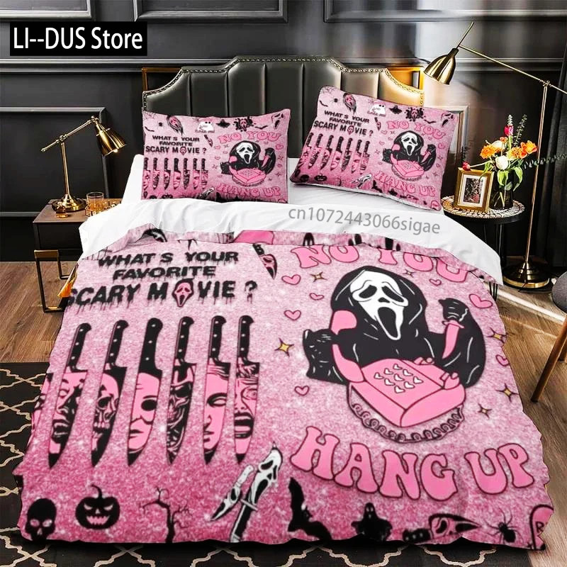

Halloween Bedding Set 3/4-pcs Pink Cartoon Skeleton Duvet Set Funny Horror Ghost 2 pillowcases,1 Bed Sheet And 1 Duvet Cover