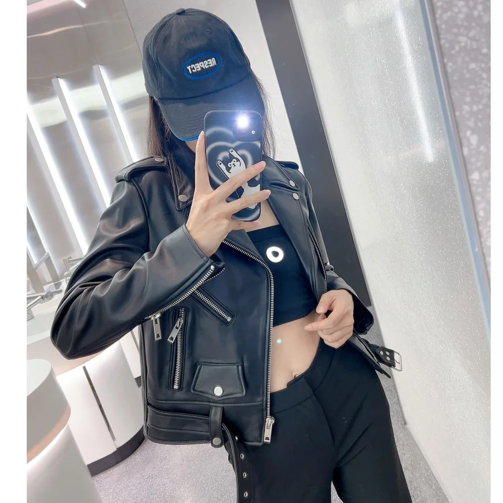 2024 popular this year with leather short motorcycle leather jackets, women's fashion slim fit leather jackets, and sheepskin