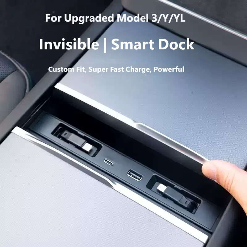 For ‌Refreshed Tesla Model YL/Y/3 2025 2026 Fast Charger USB Shunt HUB Intelligent Docking Station Sunken Powered Splitter