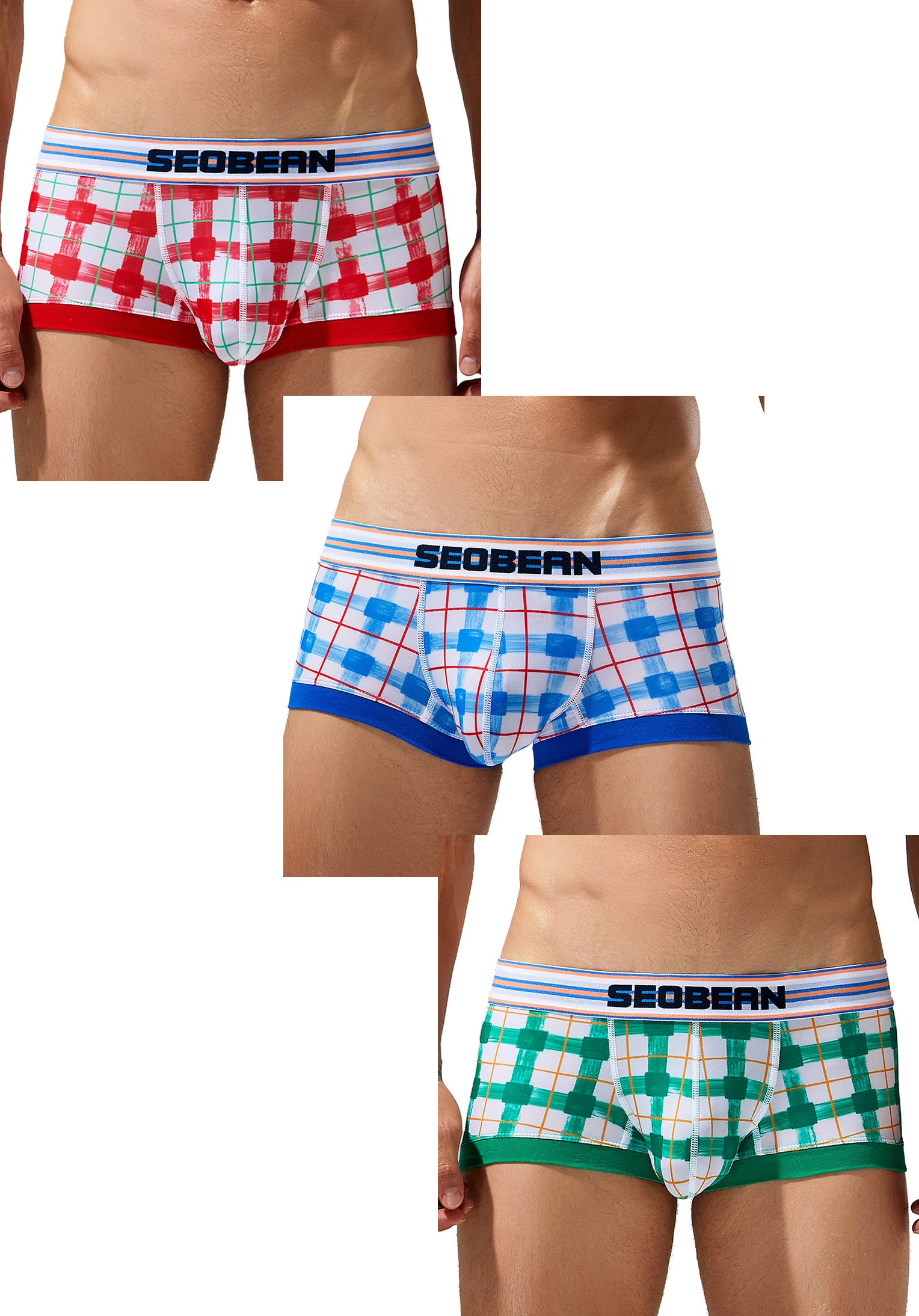 

3-Pack SEOBEAN Men's Cotton Boxer Briefs U-Shaped Crotch Youth Vertical Stripes Breathable Comfortable Underwear