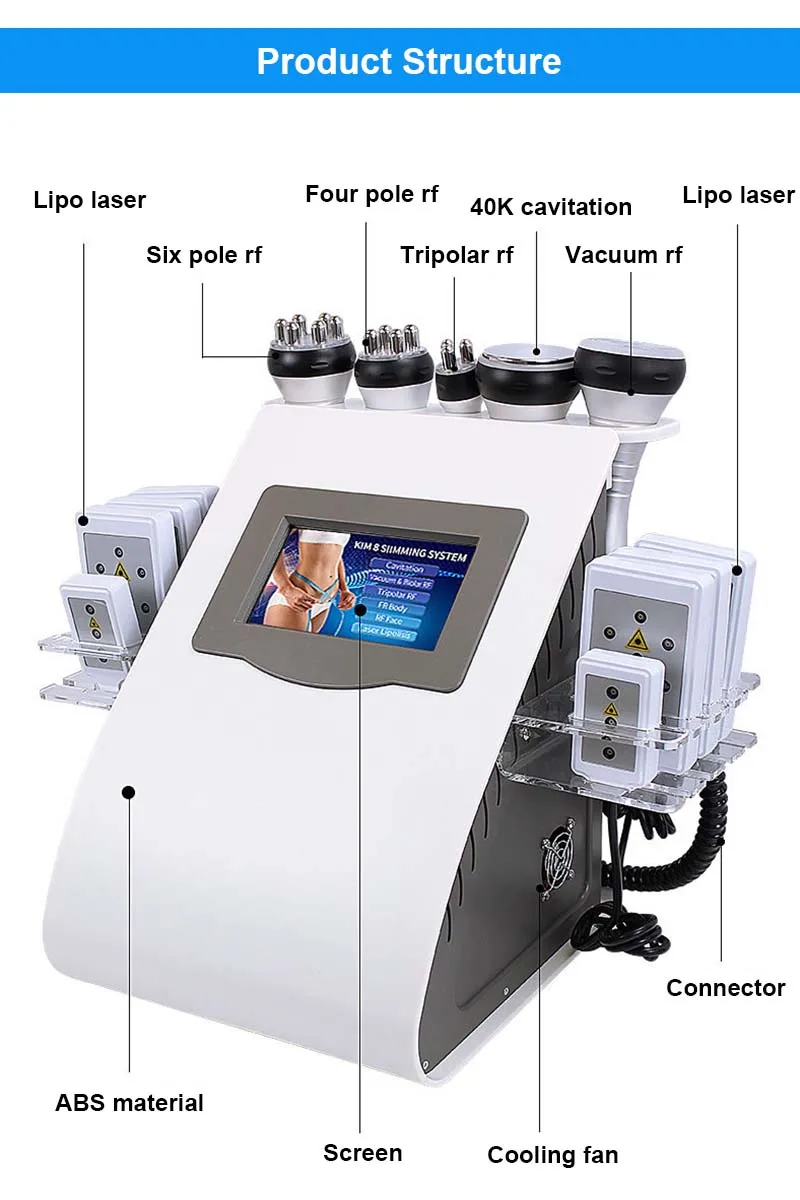 Ultrasonic cavitação emagrecimento máquina, beleza máquina, pele aperto, anti-rugas, adequado para uso doméstico, 6 em 1, 40K