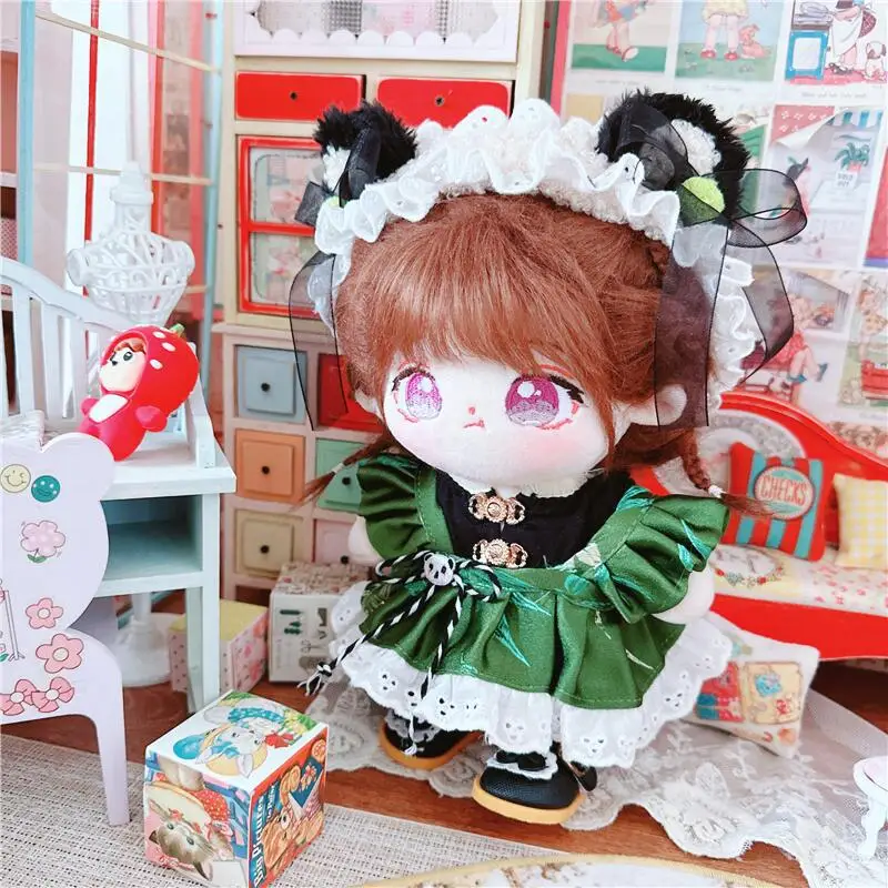 

20cm Cute Idol Doll Kawaii Wear Green Velvet Dress Girls Plush Cotton Doll Anime Fashion Maid Suit Clothes Accessory DIY Toys