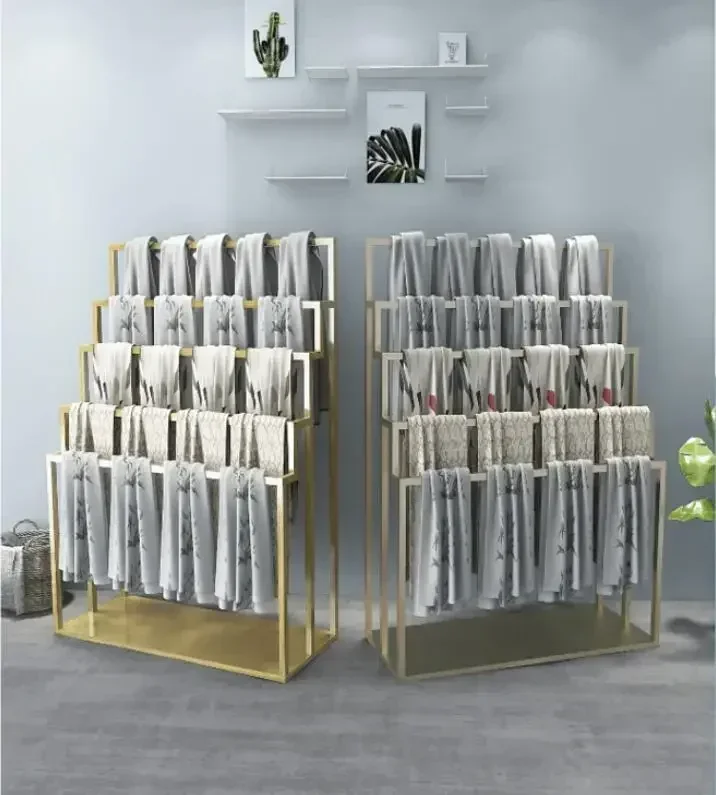 

Прочная витрина для шарфов в магазине одежды, подвесная полка для полотенец, железная полка для банных полотенец, напольная вешалка для шелковых шарфов, витрина для тканевых шалей