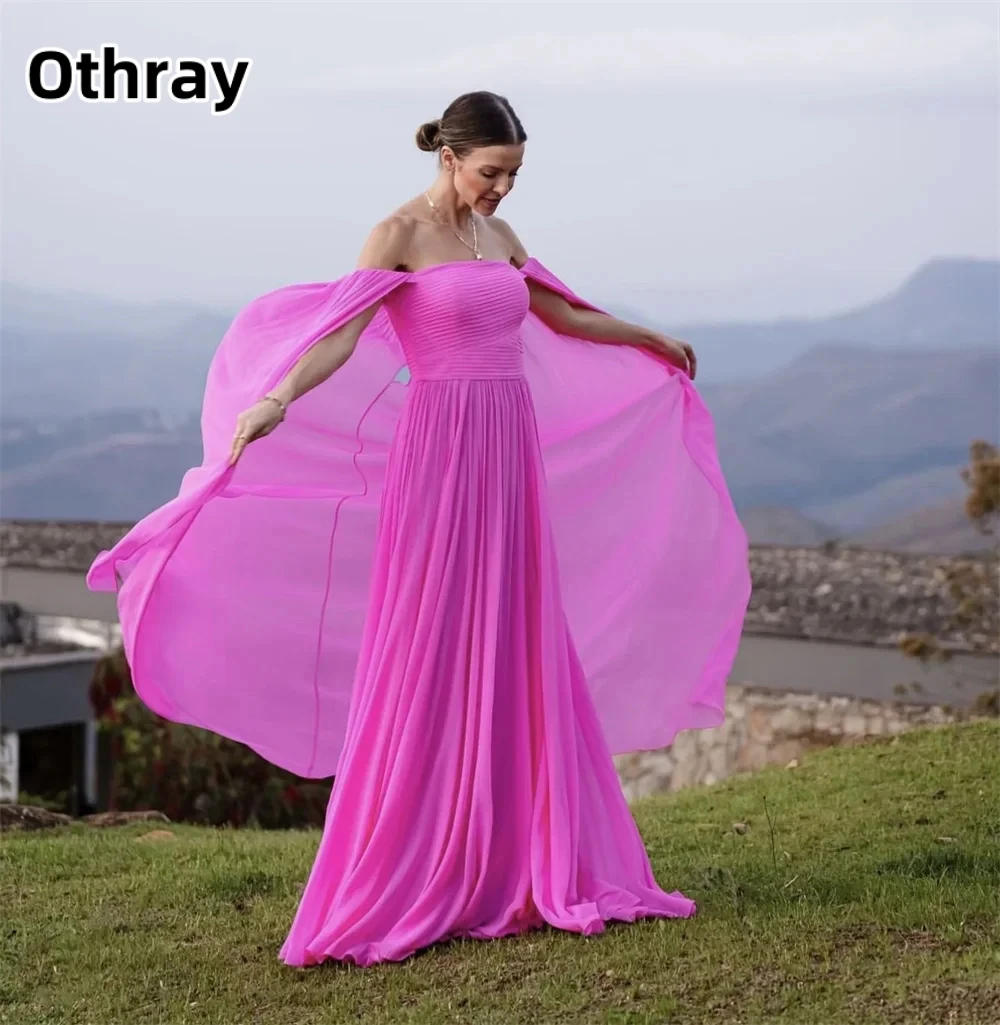 Othray-فستان سهرة شيفون أنيق بدون حمالات للنساء ، رأس طويل ، أكمام ، حفلة رسمية ، فاخر ، فساتين سهرة للمناسبات الخاصة