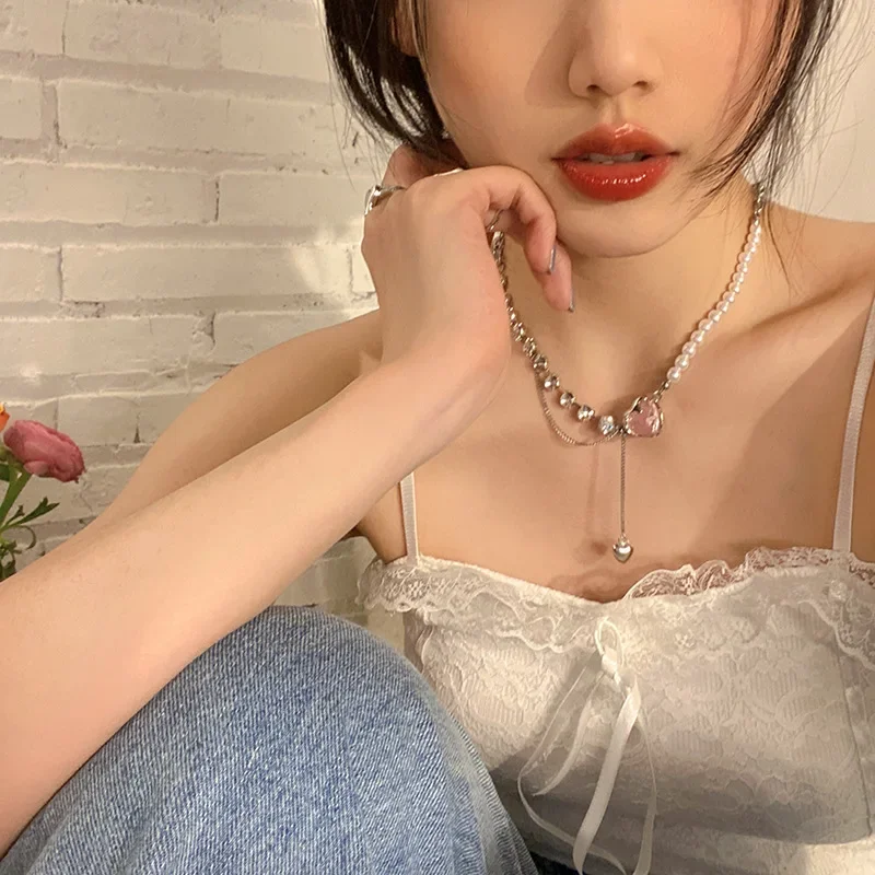 Love splicing pearl Japanese and Korean necklaces with a sense of design, high-end, light luxury, and niche collarbone chains