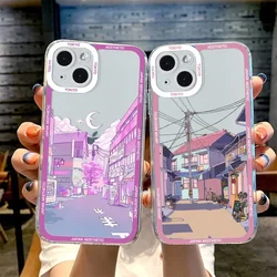Japanese Anime Scenery Clear Phone Case for iPhone 15 12 11 14 13 Pro Max Mini X XR XS 7 8 Plus SE3 Cartoon Architecture Covers