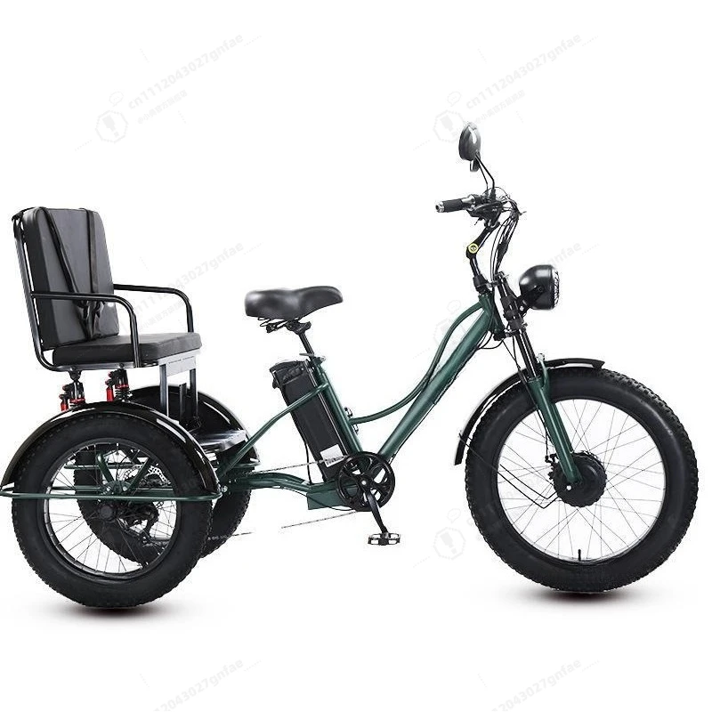 24 Inch Fat Tire Electric Trike Adult Tricycle Pedal Assist E-Bike with Comfortable Seat 3 Wheel Bicycle for Seniors Beach Snow