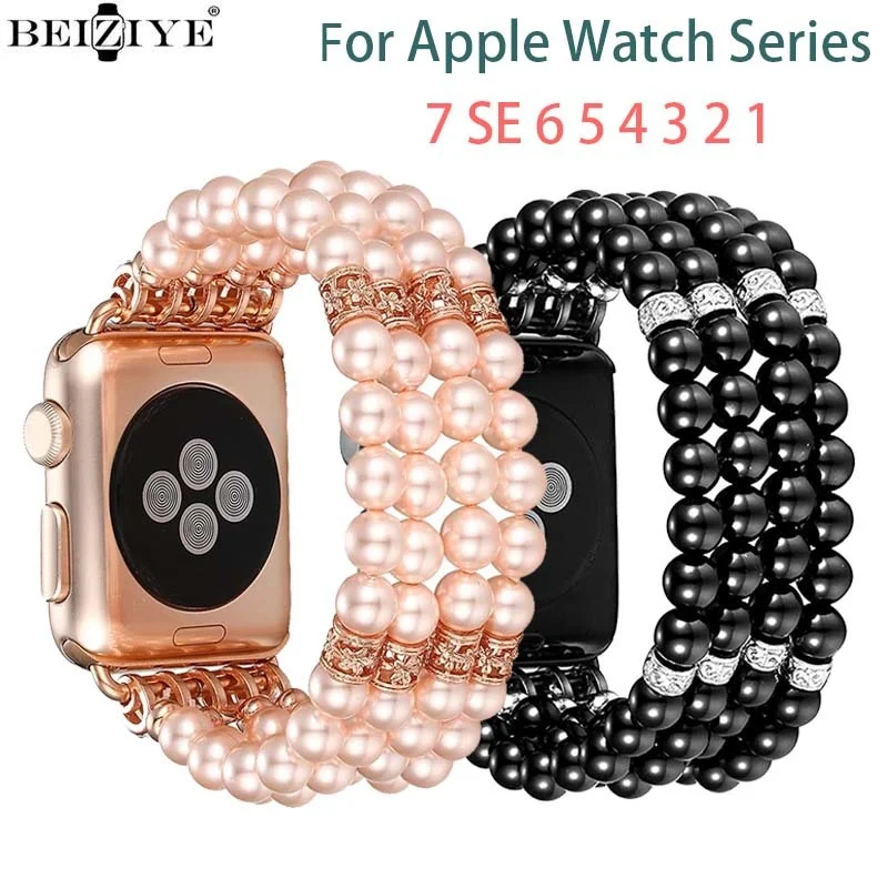 Women pearl bracelet For Apple Watch Band 38mm 42mm 40mm 44mm 41mm 45mm TPU soft protective case for iwatch series 9 8 7 6 5 SE