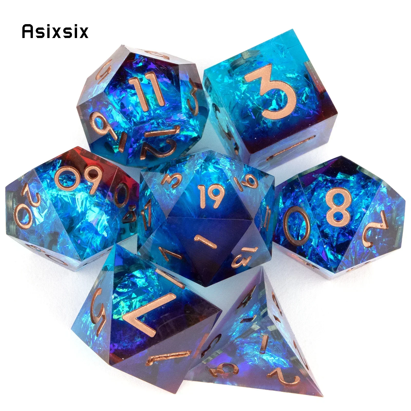 

7 Pcs Red Blue Resin Golden Number Sharp Edge Dice Card Game Perfect For Card Games Board Games For Critical Role, Rpgs, D&D