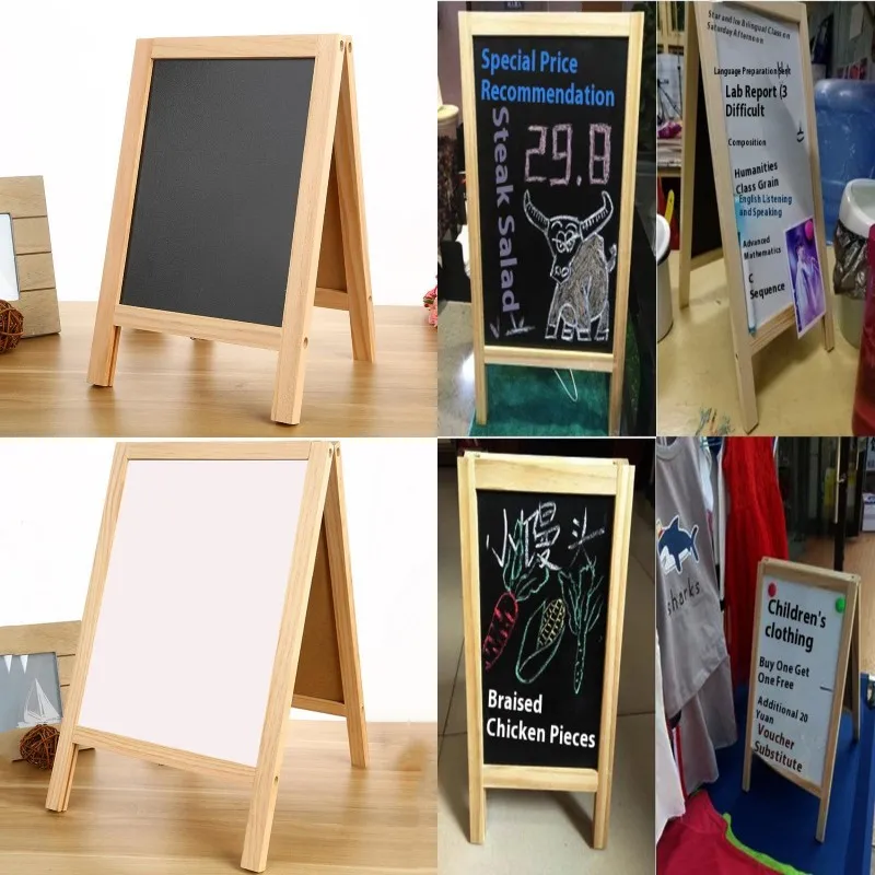 1 قطعة سبورة سوداء مستقلة على الوجهين إطار خشبي يستخدم لتدريس لوحة الرسم لوحة صغيرة علامة النشاط ديكور الحفلات