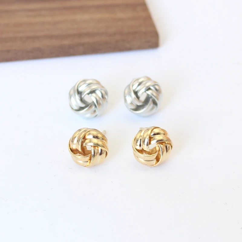 Twist Knit Knot Ball Stud Earring for Women Small Hiphop Punk Mini Gold Color Female Twine Ear Jewelry Christmas Gift Brincos