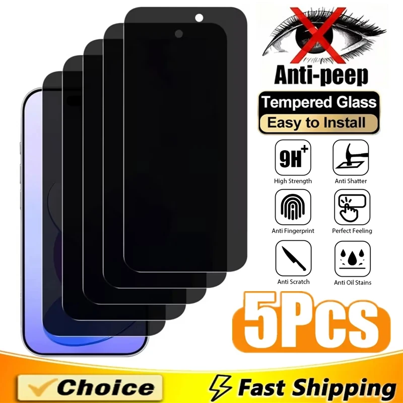 5er-Pack Vollflächige Blickschutzfolien für iPhone 17 16 15 11 12 13 14 Pro Max Mini XR X XS 16 Plus Anti-Spy Schutzglas