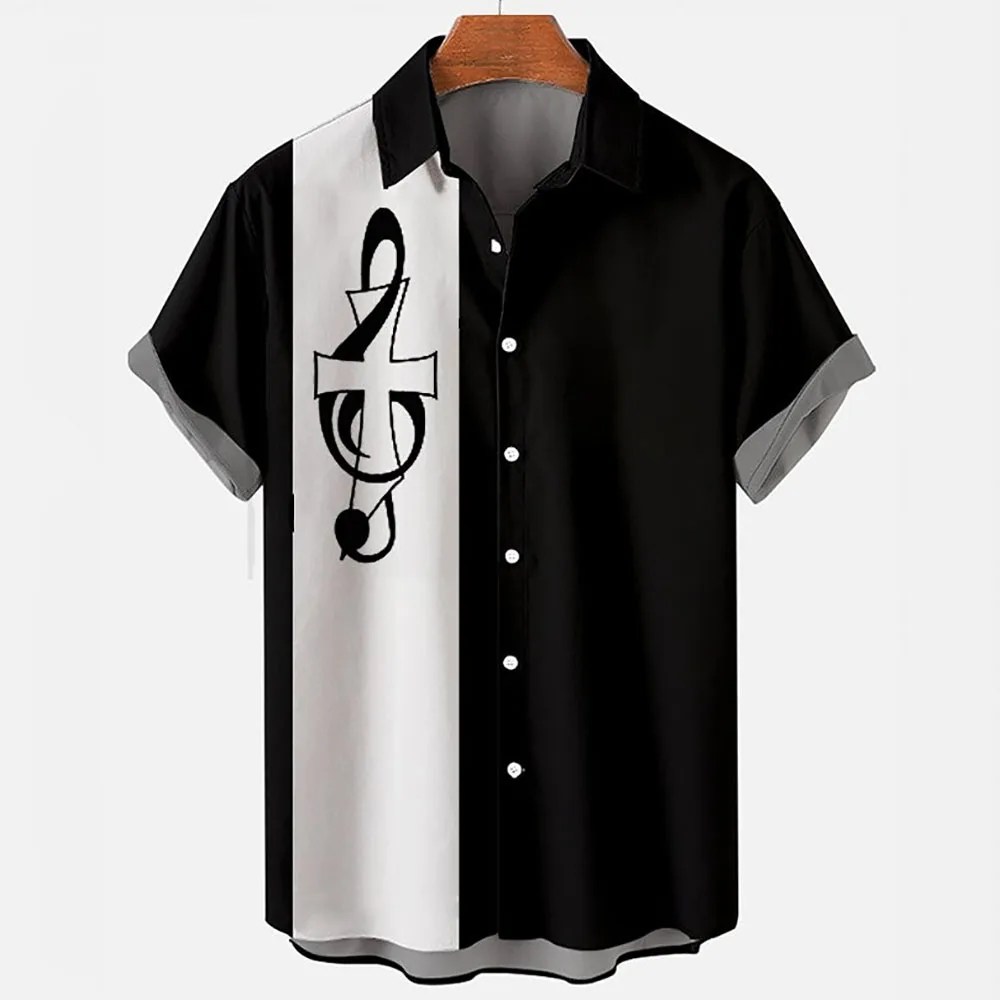 Camisa hawaiana de manga corta para hombre y mujer, camisa con estampado de notas musicales, ropa informal de gran tamaño para viajes en la playa,