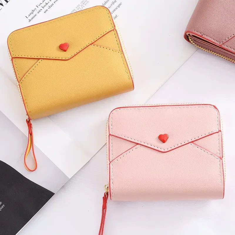 New Trend Three Fold Small Wallet for Women Cute Love Wallets Tassel Fashion PU Leather Hasp Coin Purse Female Clutch Money Bag