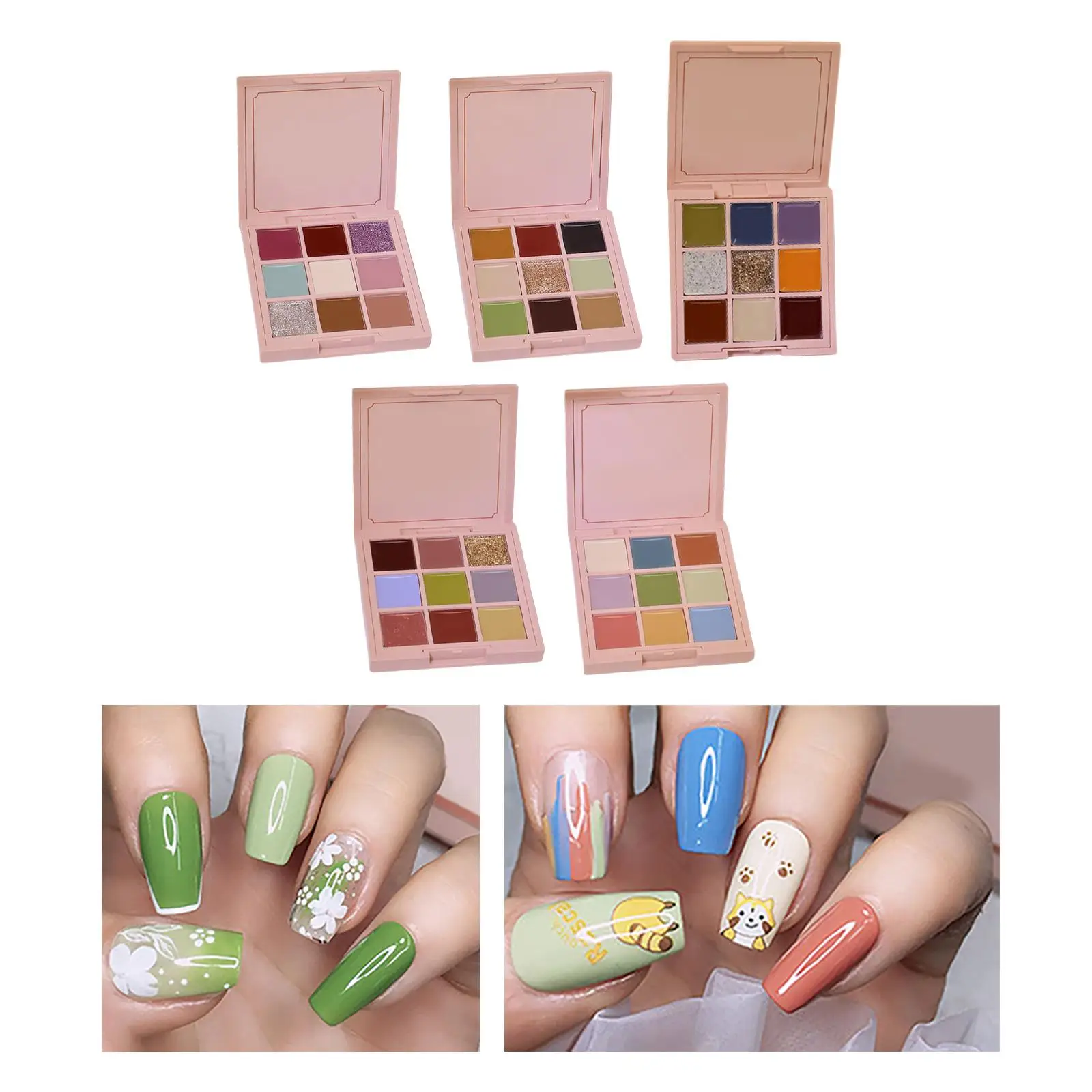 9 Farben feste Nagel Gel Palette Kit Ölgemälde Kleber pigmentierte Glitzer Designs