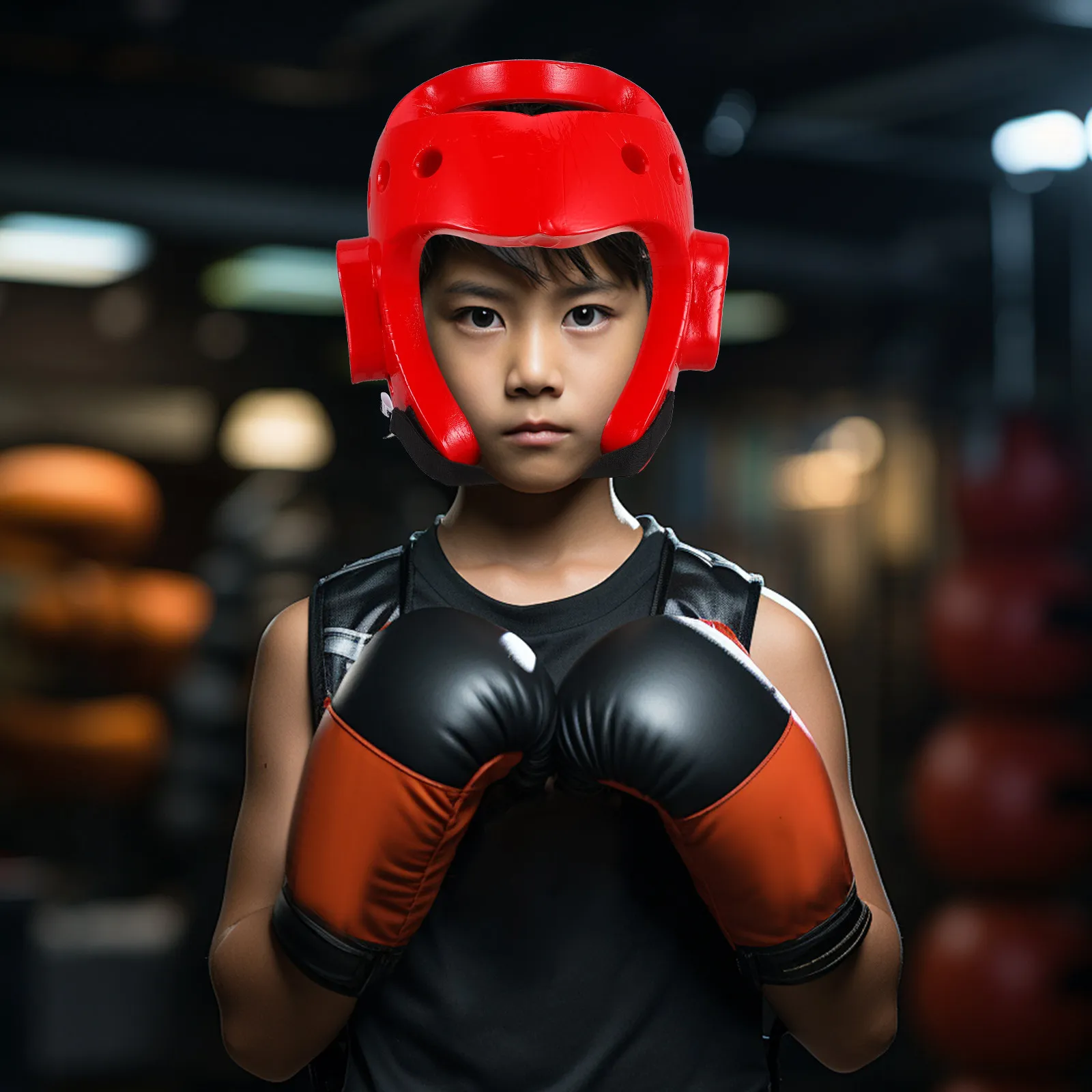 

Thickened Eva Children Sparring with Ventilation Open Face Design for Karate Muay Thai Competition Safety Headgear Size M