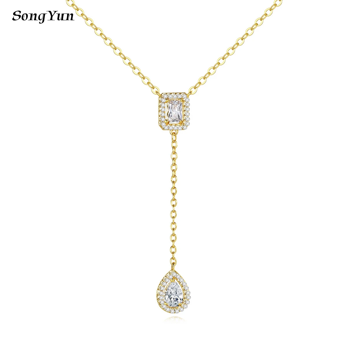 

SongYun Jewelry Manufacturer MHT Luxury Pendant Necklace Copper Zircon Gemstones Pendants Chain Necklace Waterdrop Accessories