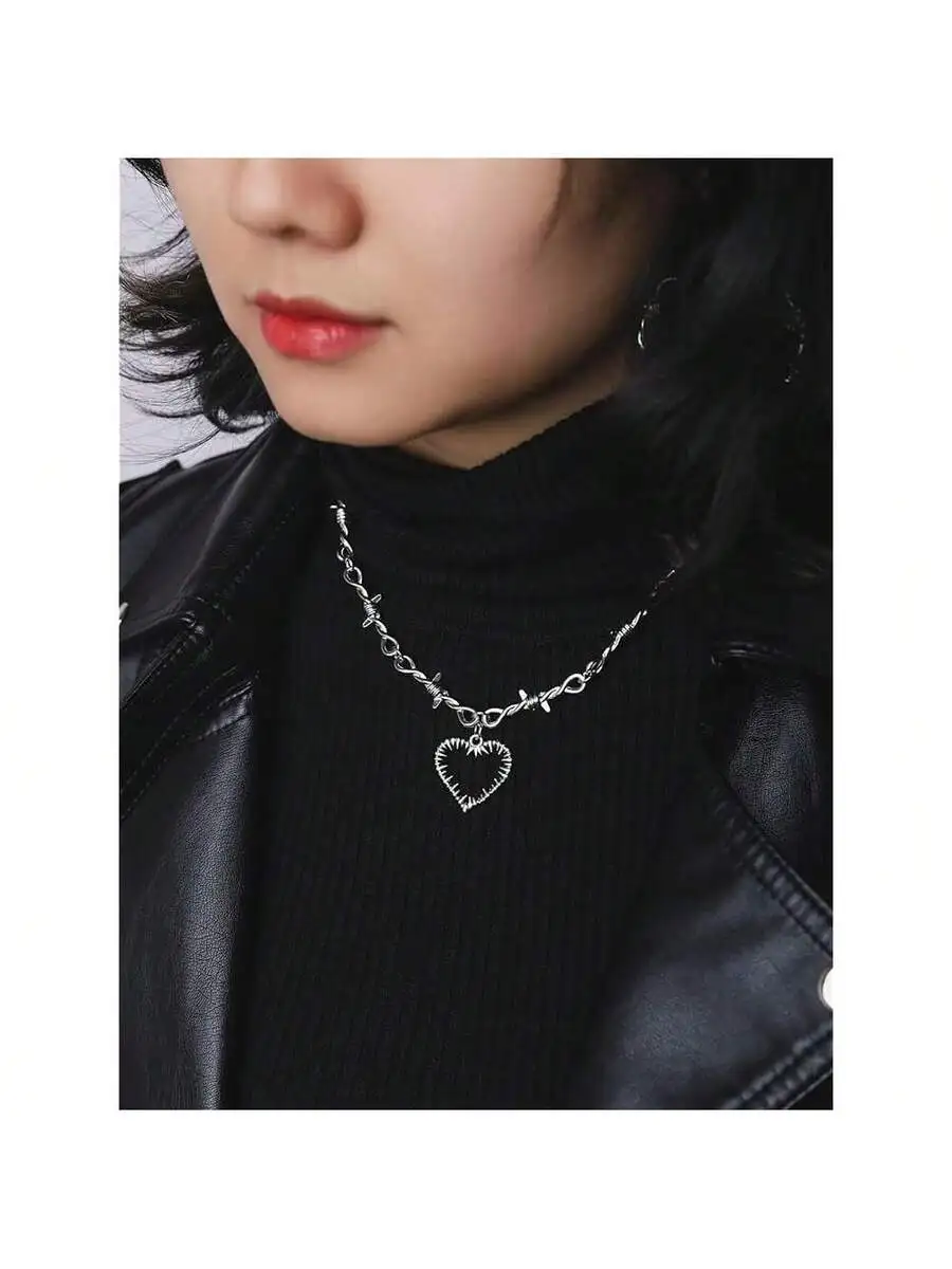 Gothic Barbed Wire Chain Pendant Necklace Punk Grunge Jewelry For Women