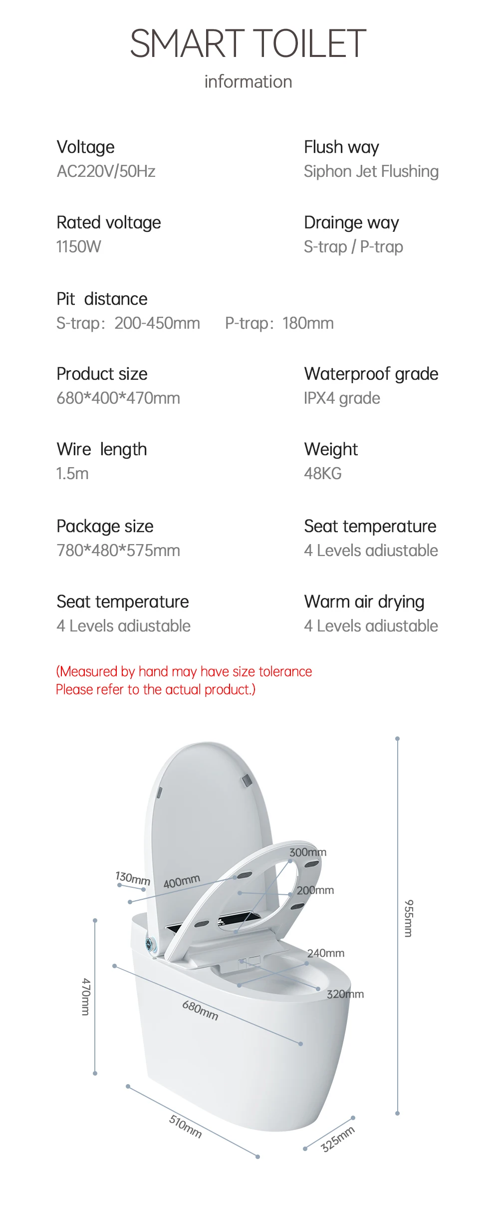 Intelligent Ceramic Smart Toilet with Heating Seat Jet Siphon Flush Toilet Bathrooms-Premium Smart Toilets