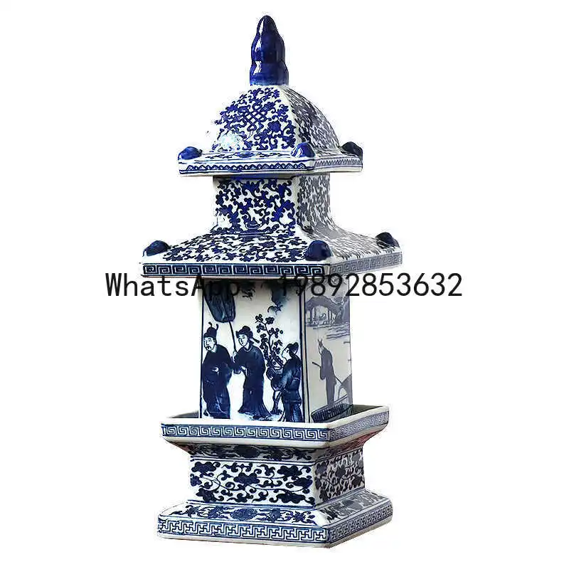 

PYJ Jingdezhen blue and white porcelain pagoda antique vase ceramic ornaments Chinese home ornaments