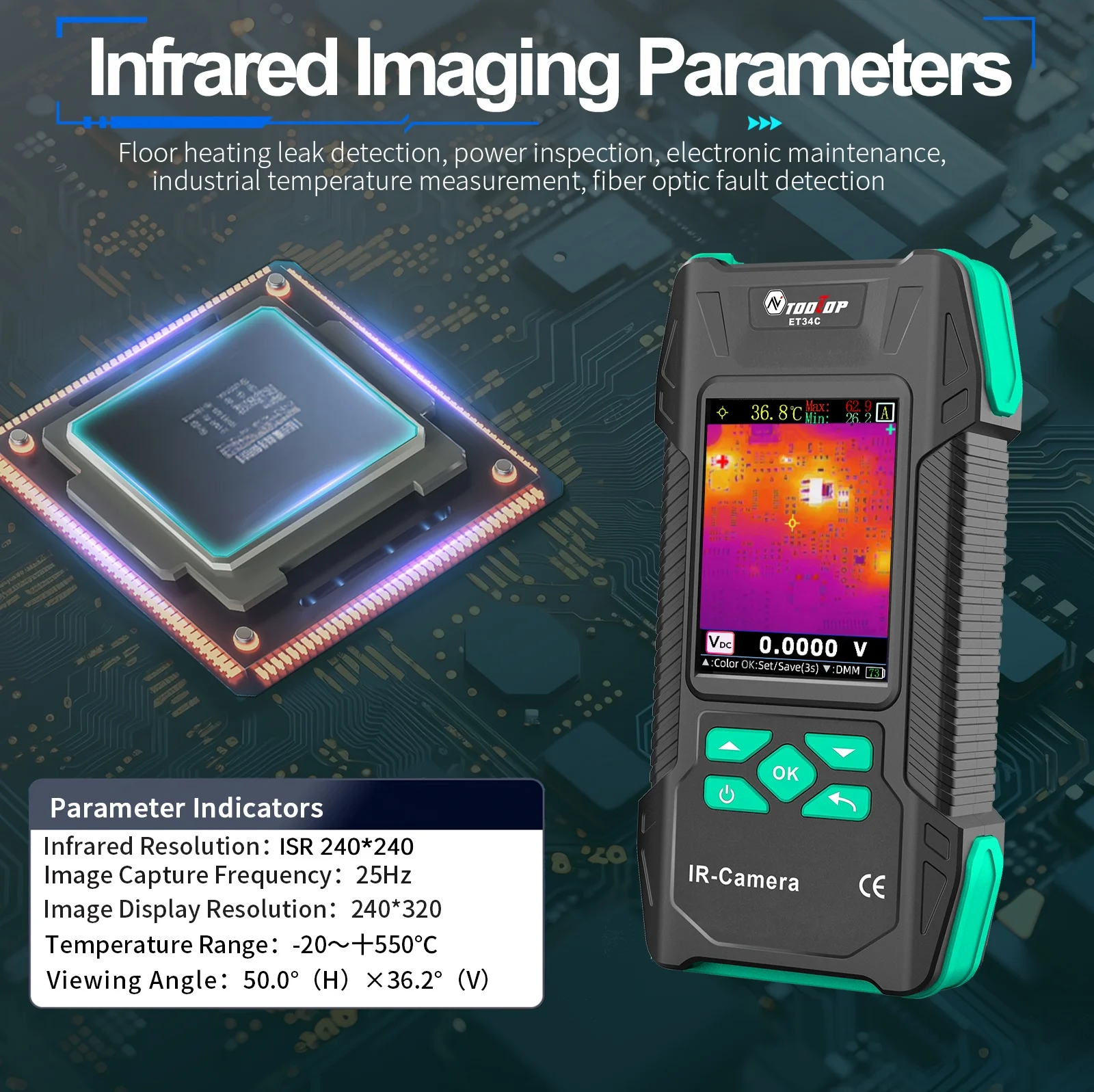 TOOLTOP ET34C Thermal Imaging Camera ISR 240*240 With Macro Lens 7 Color Palettes Handheld Thermal Imager For HVAC Pipe Inspect
