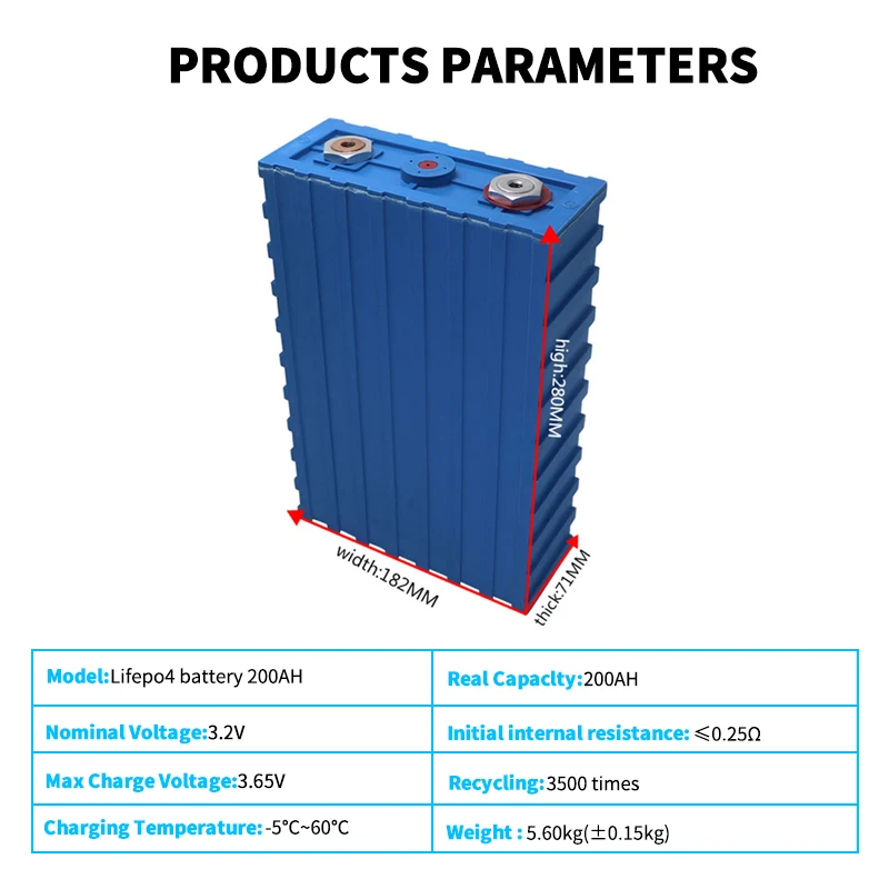 Imagem -02 - Célula de Bateria Recarregável do Fosfato do Ferro do Lítio Ciclo Profundo Stroage Home da Energia Banco do Poder para o rv Lifepo4 3.2v 200ah