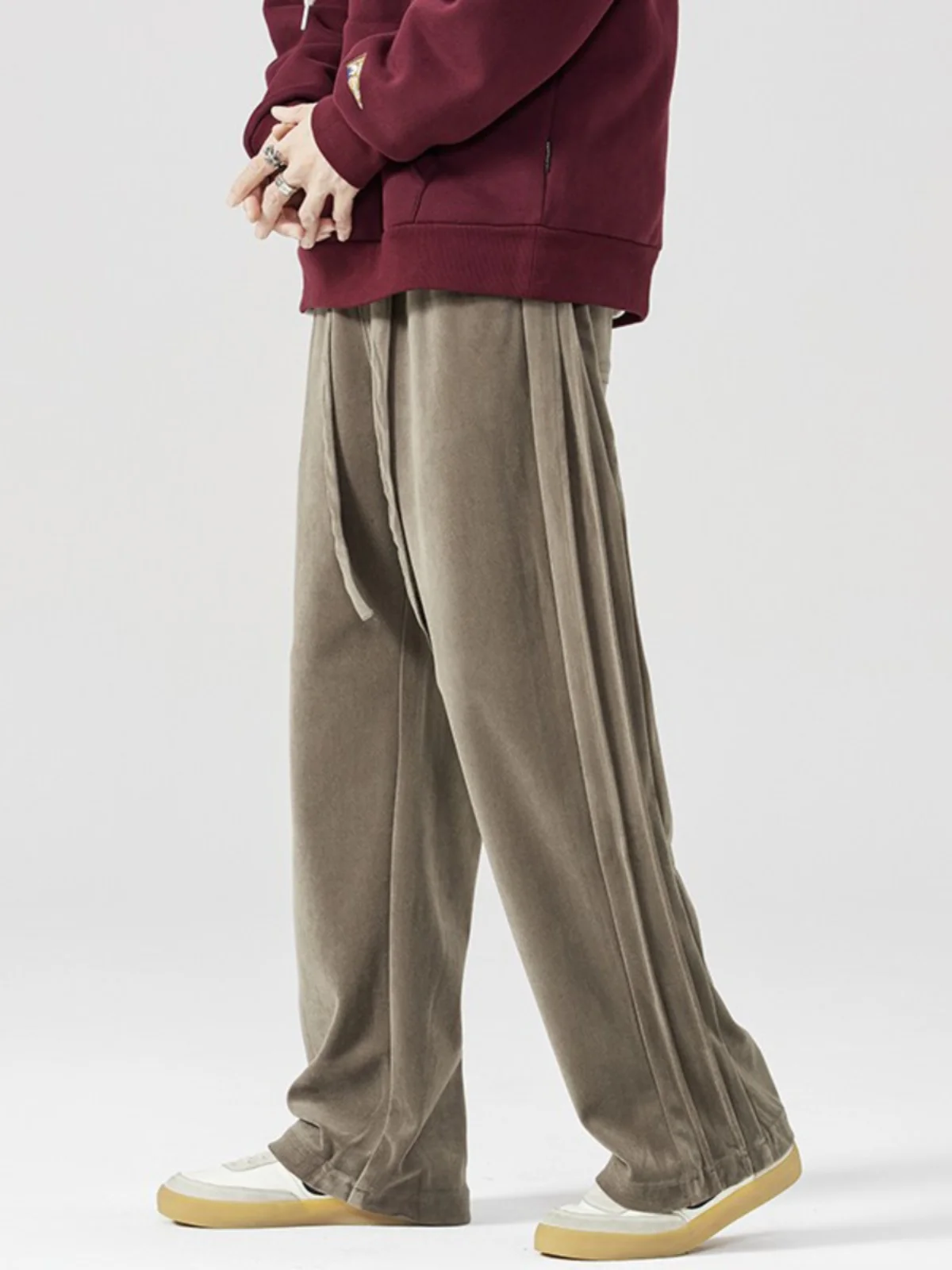 

Мужские зимние повседневные брюки с начесом, прямые спортивные штаны, модные свободные, из полиэфирного волокна