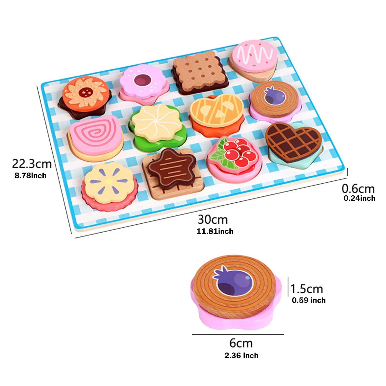 Wooden Cookie Play Food Set Color Shapes Matching Dessert Toys for Kids