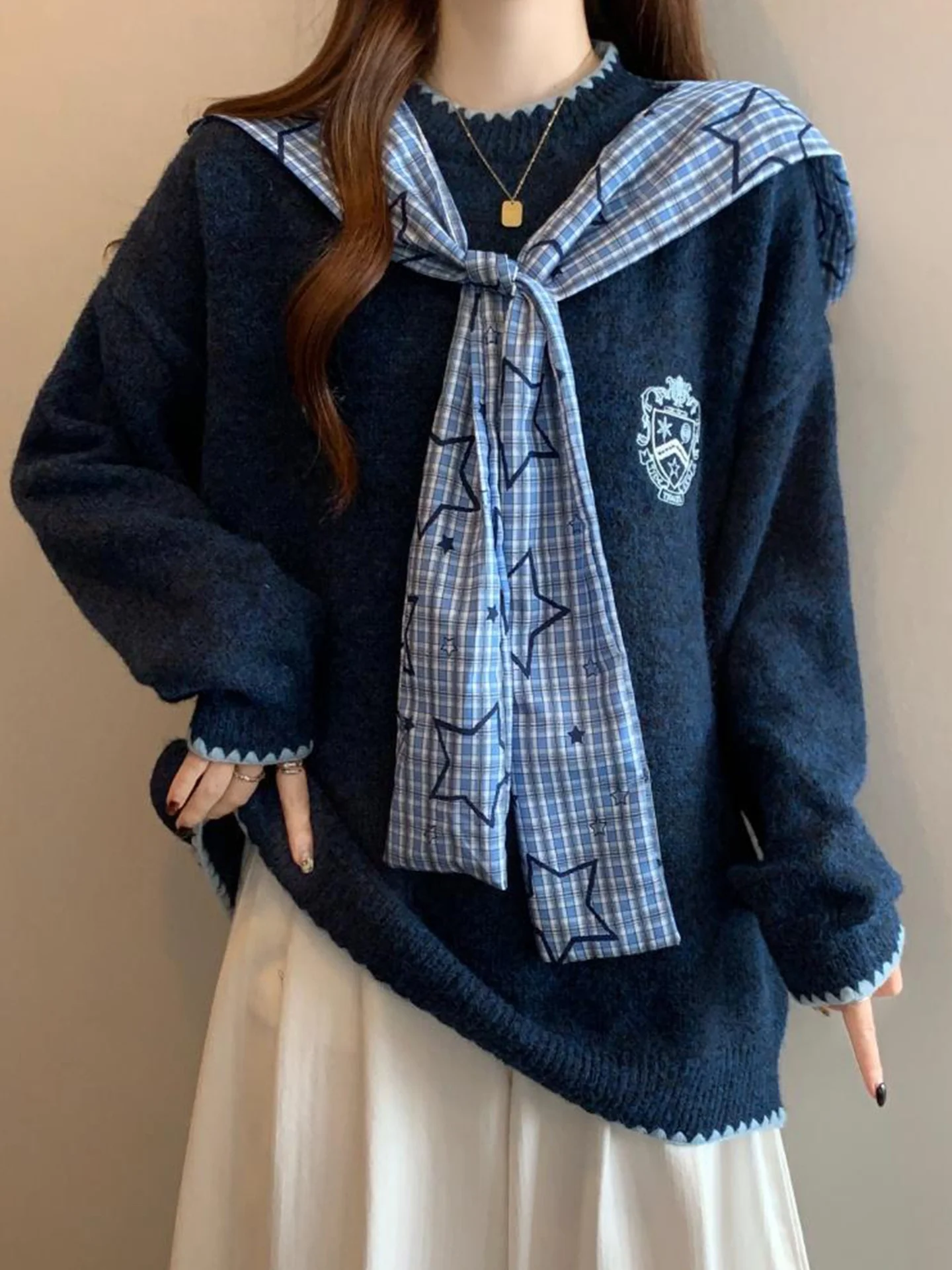 

Loose n Sle Women's Two-Piece Sweater Set in Royal Blue for Autumn And Winter Comfortable Knitted Top with awl