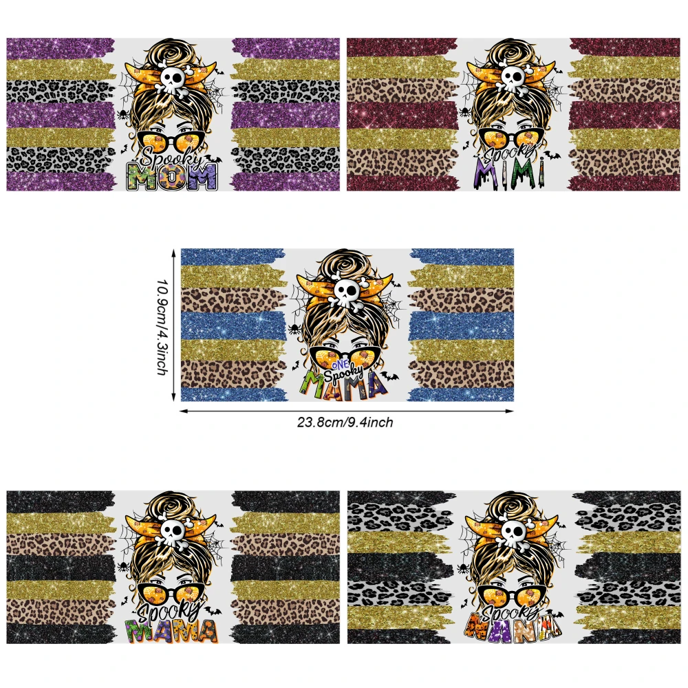 5 Sheets Leopard Cheetah Glitter Gold Silver Pink Orange Blue Purple UV DTF Stickers Waterproof Rub