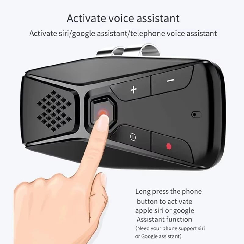 Wireless Car Kit Handsfree Calling Speakerphone Automatic Shut Down And Auto Connect Voice Assistance With Visor Clip