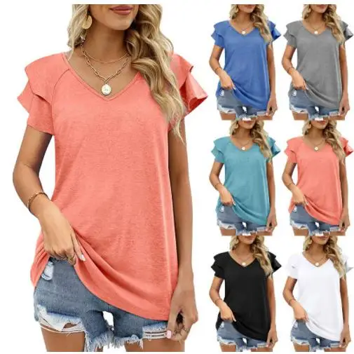 

Женская двухслойная футболка с лепестками SVE, повседневная свободная посадка из полиэстера и хлопка, толстовка с капюшоном Pure Color