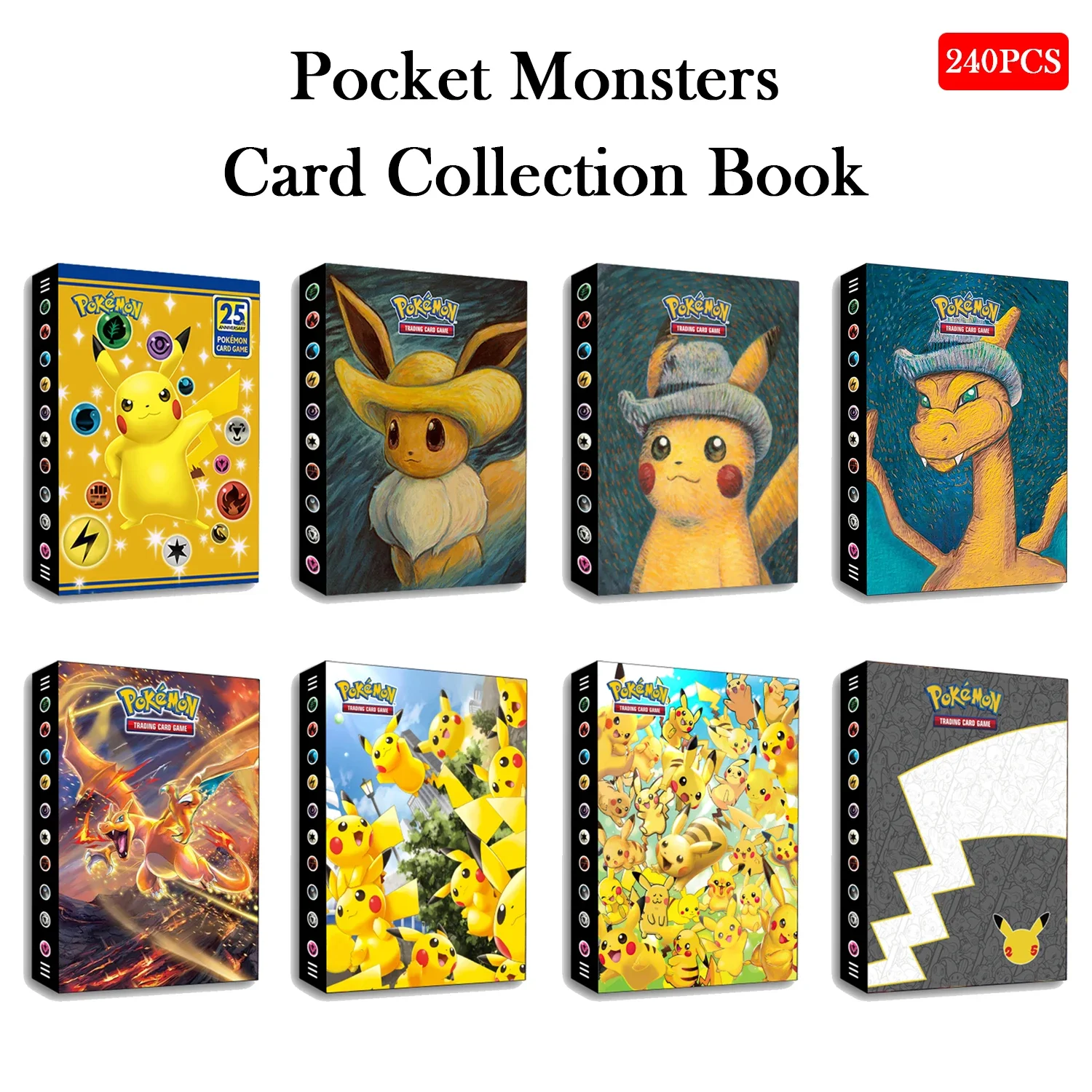 240PCS Pocket Monsters Card Album Van Gogh Pikachu Charizard Card Collection Book  Suitable for OTCG OCG and Other Card Storage