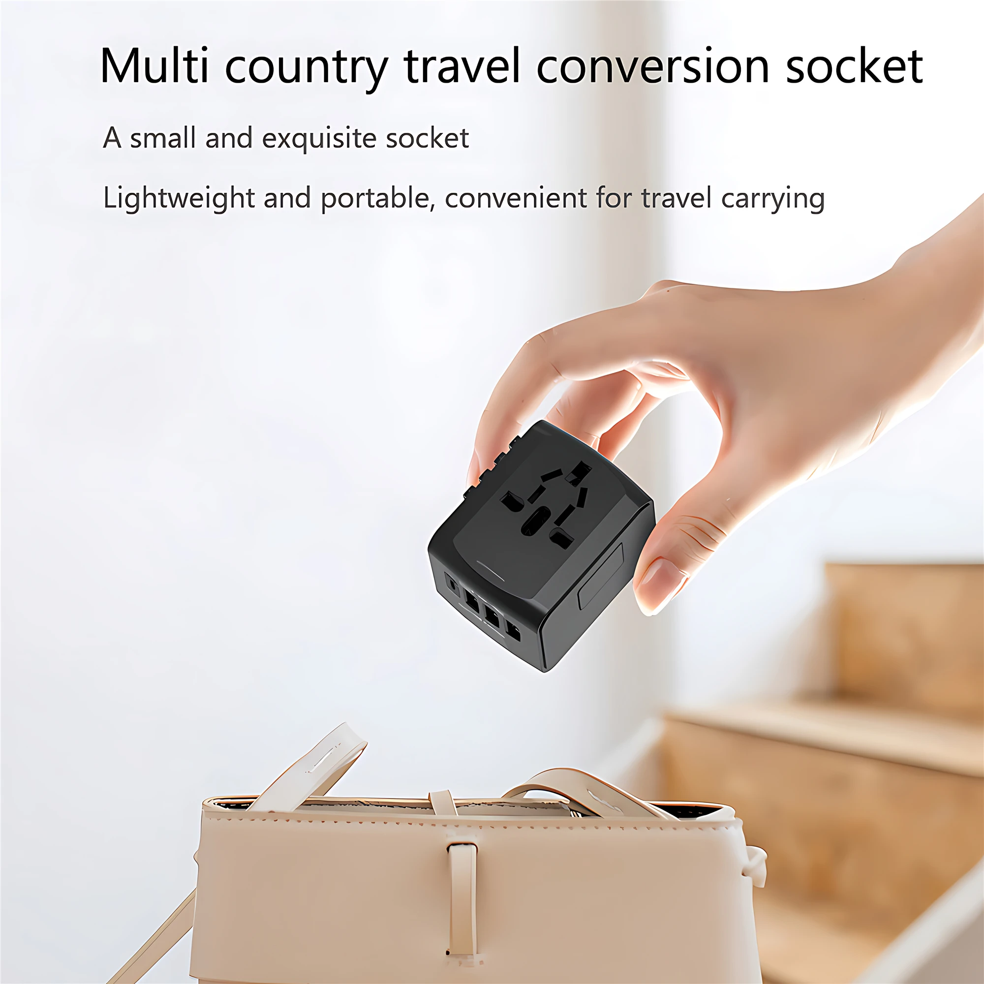 Adaptador de viaje internacional, Regleta de alimentación todo en uno con 3 puertos USB 1 tipo C, carga rápida EU UK US AU para viajes