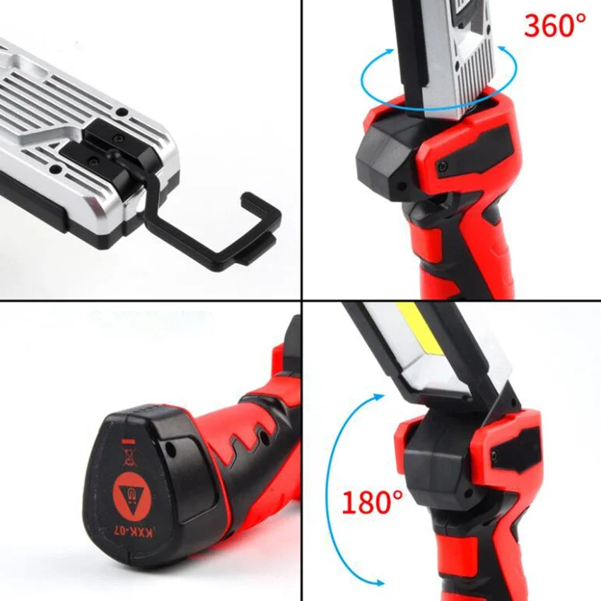 Lampada da lavoro magnetica ricaricabile a LED con gancio, 5 modalità di illuminazione, torcia portatile a LED per ispezione auto