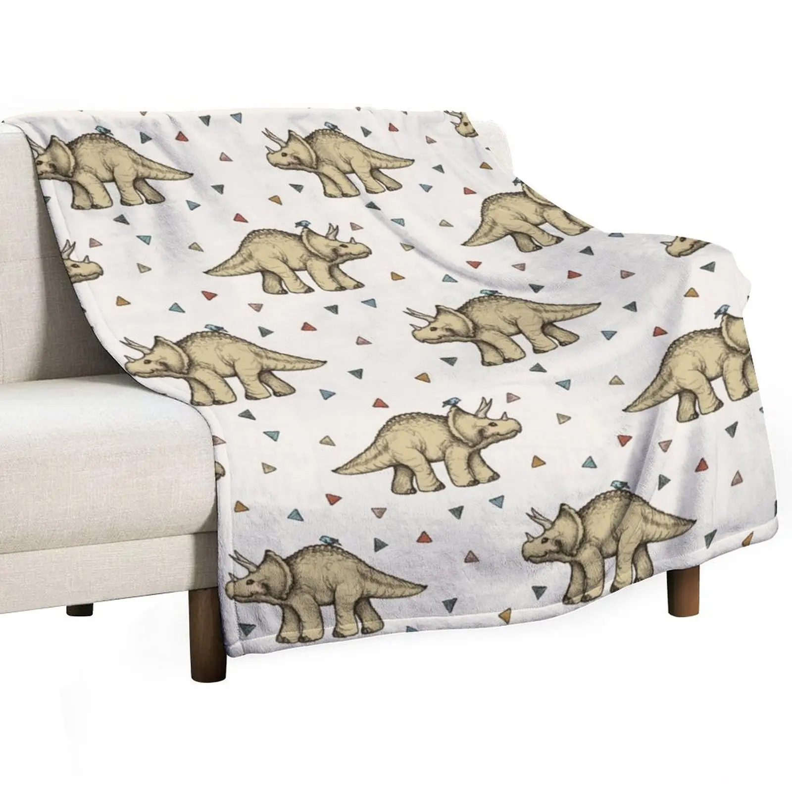 Triceratops & Triangles Throw Blanket Personalized Gift bed plaid Decorative Sofas Blankets