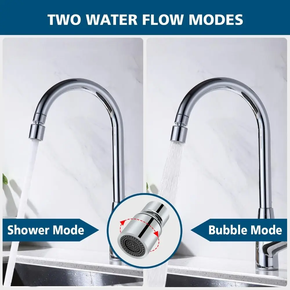 360° Swivel Swivel Faucet Aerator 2-Flow Sprayer Dual-Function Kitchen Faucet Aerator Female Thread Chrome Finish