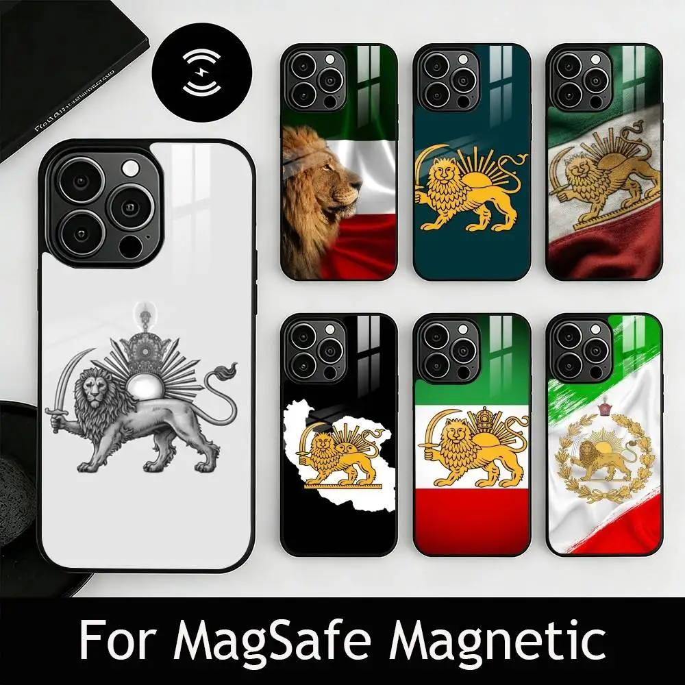 

L-Lion F-Flag of I-Iran Phone Case For iPhone17,16,15,14,13,12,11 Plus,Pro Magnetic with Magsafe Wireless Charging