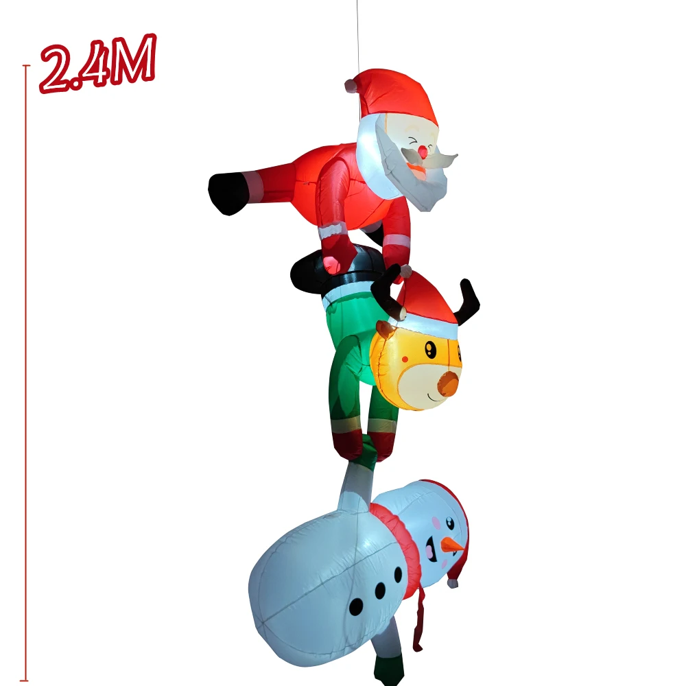 Pupazzo di neve gonfiabile sospeso natalizio da 2,4 m, Babbo Natale da arrampicata, per la decorazione del cortile del tetto con traversa interna ed esterna