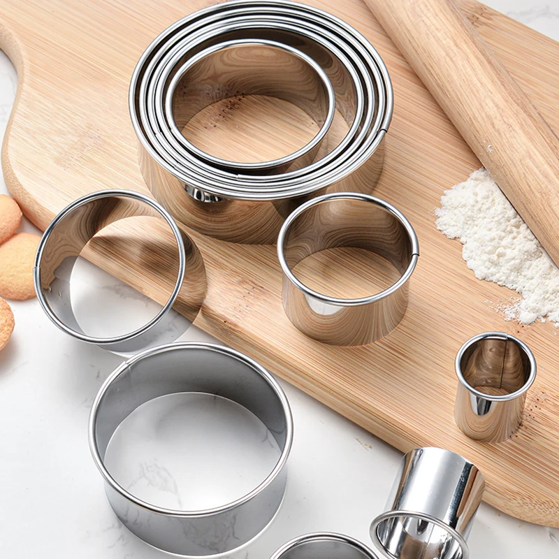5pcs Stainless Steel Round Cookie Mold DIY Biscuit Cutter Dumpling Skin Cutting Mould Pastry Cake Baking Tool Kitchen Gadget