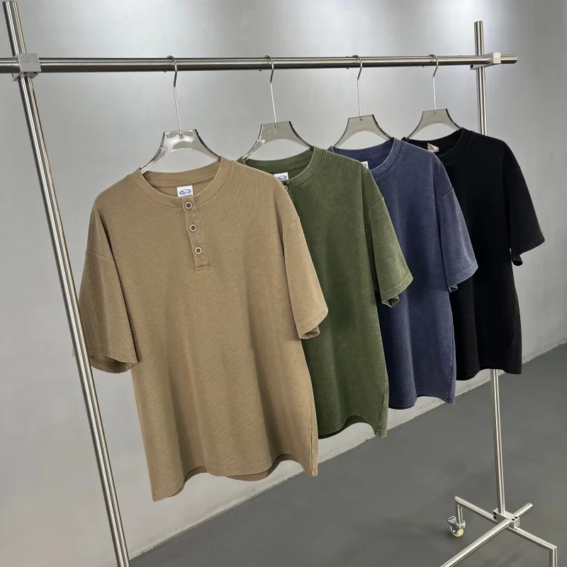 

Мужская футболка вафельной вязки с воском на шее, окрашенная в воск, черная, свободная посадка, с коротким рукавом, разноцветная, в стиле ретро, повседневная одежда, топ