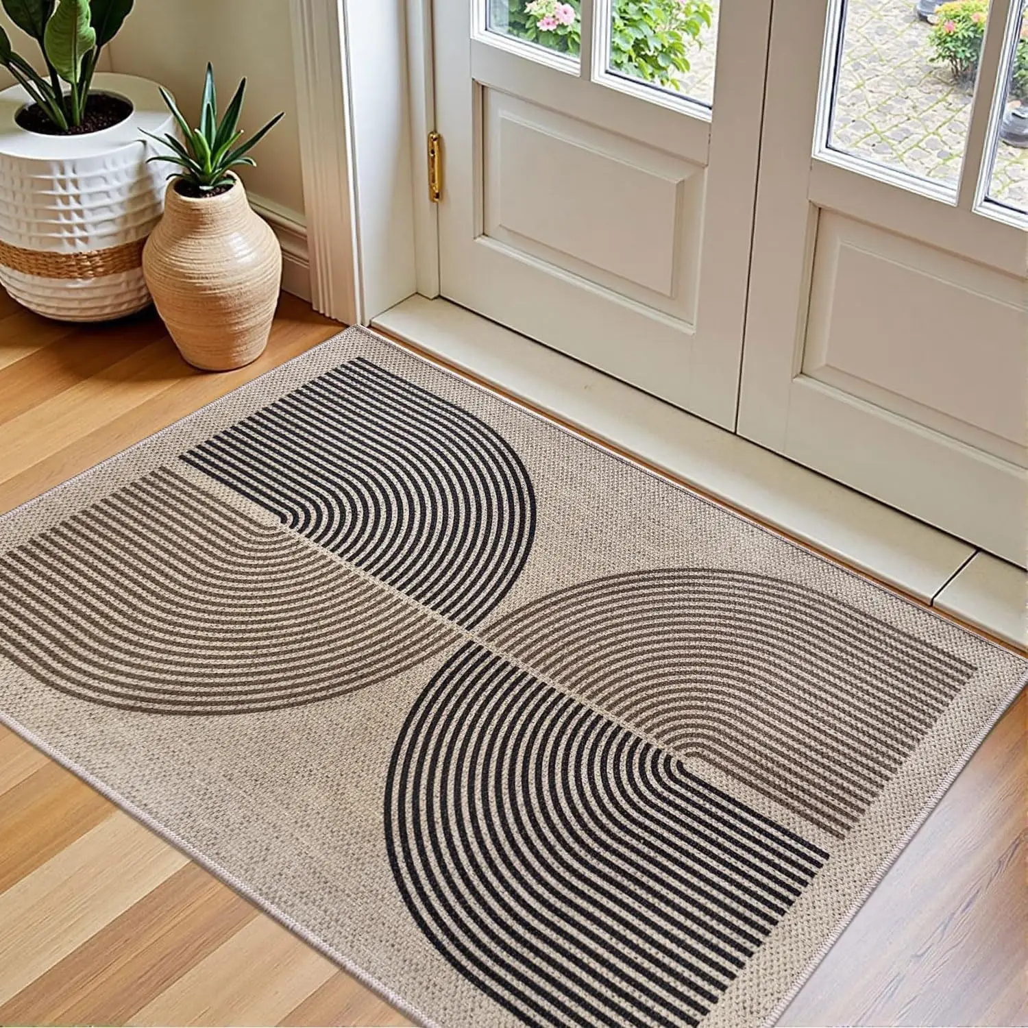 

Stylish Indoor Rug Boho Rainbow Polyester Indoor Entry Mat Non-Slip Washable Low Profile Mud Trapper Door Rug 32x48cm