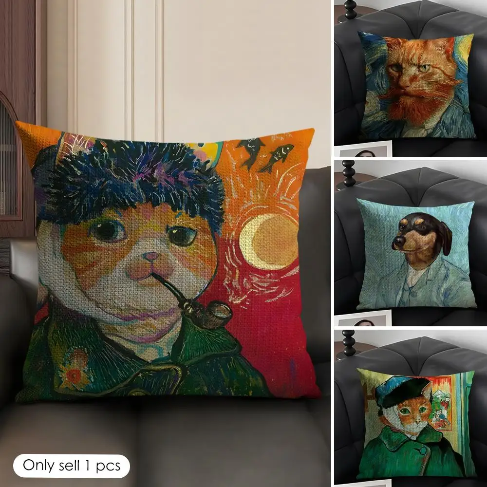 

Van Gogh Art Works Funny Cushion Cover Natural Linen Organic Fabric Double-Sided Printing Breathable Perfect Gift For Decor