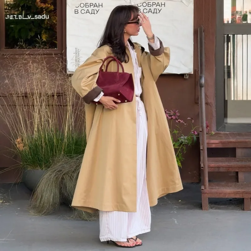 Tuularose Women's Long Trench Coat Jackets Fashion Simple Casual Loose Solid Long Jackets Autumn Office New Female Outwear 2025