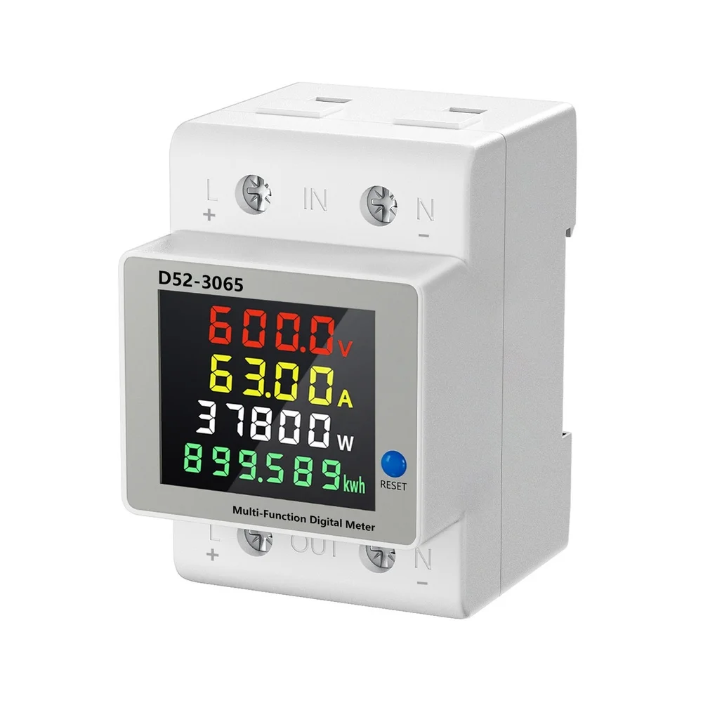 DC Energy Meter 63A for Single Phase DIN Rail Installation with 0.1V Voltage Resolution and 0.01A Current Resolution
