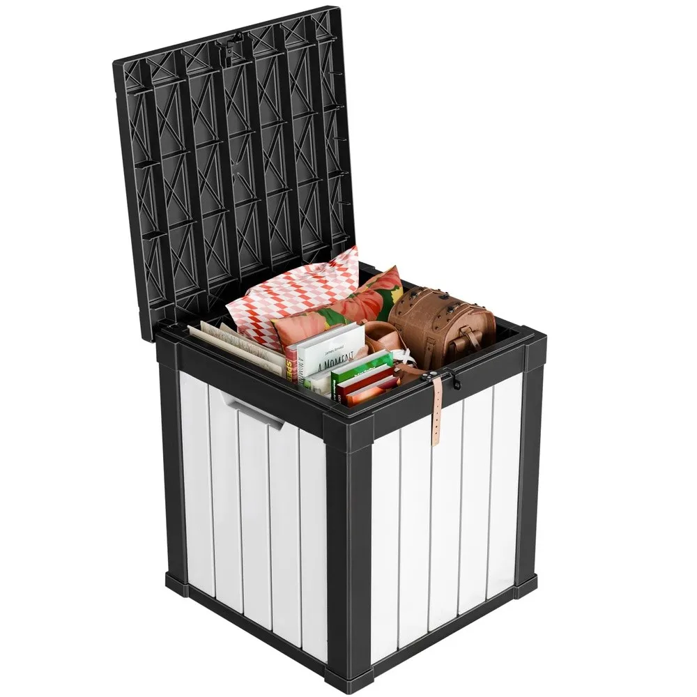 50 Gallon Resin Deck Box Lockable Outdoor Storage Box for Patio Cushions Storage Furniture Garden Tools Pool Supplies