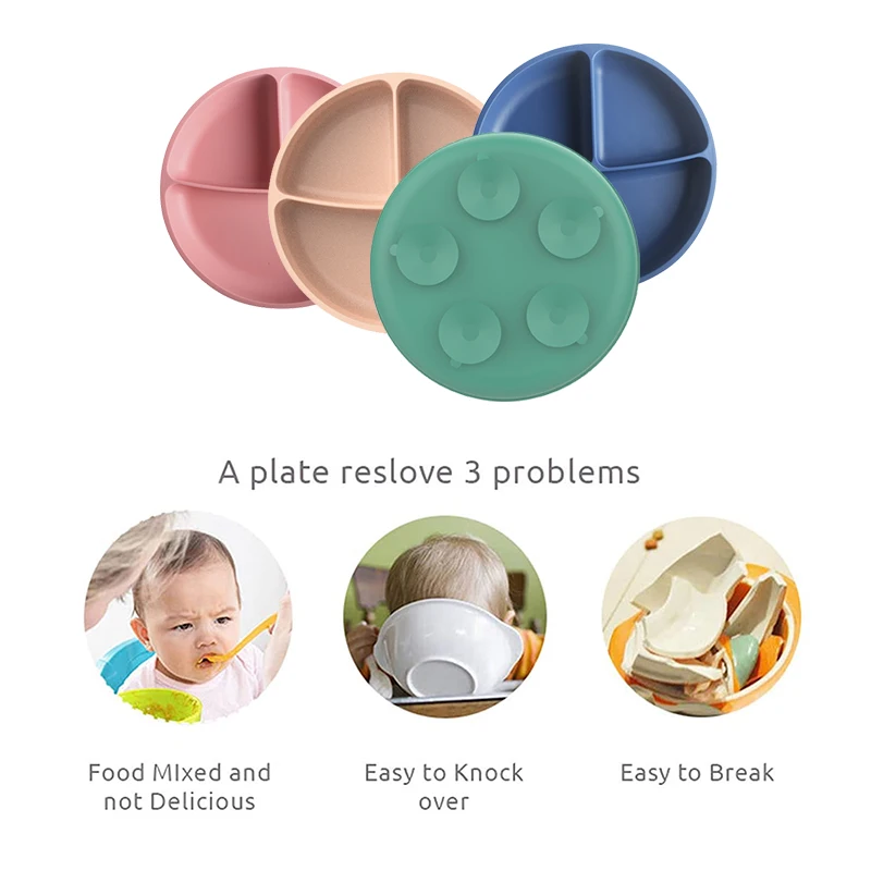 7 pieces of silicone baby feeding tableware 1 set of suction bowl dividing spoon fork bib cup non-slip children's plate